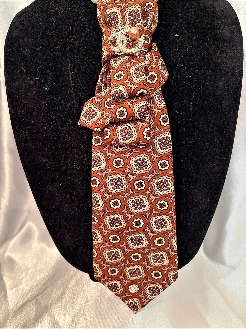 Ralph Lauren Patterned Statement Tie in Brown & Cream Like New